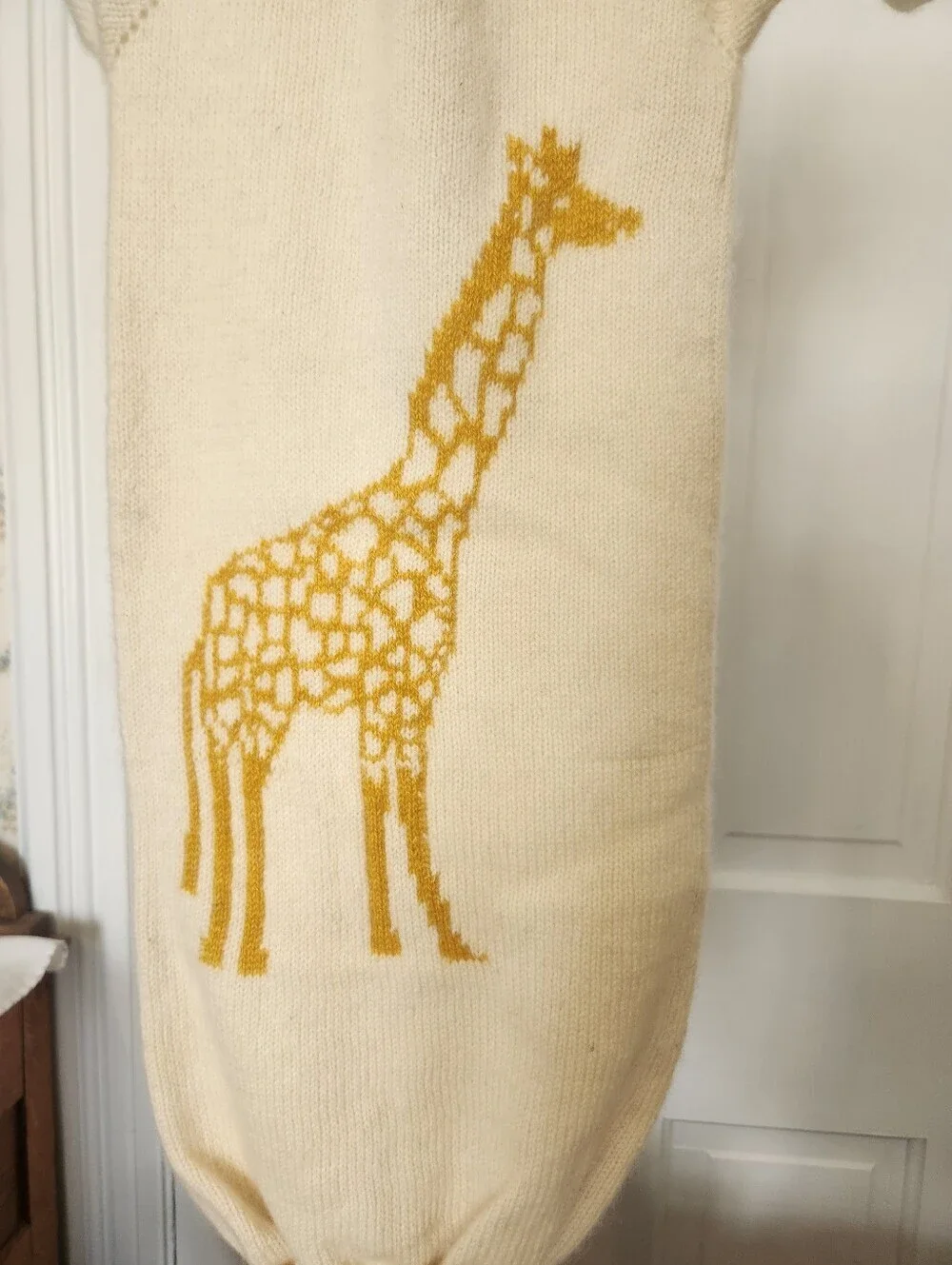 100% American Cashmere Cream and Gold Giraffe Baby Sacque and Hat One Size